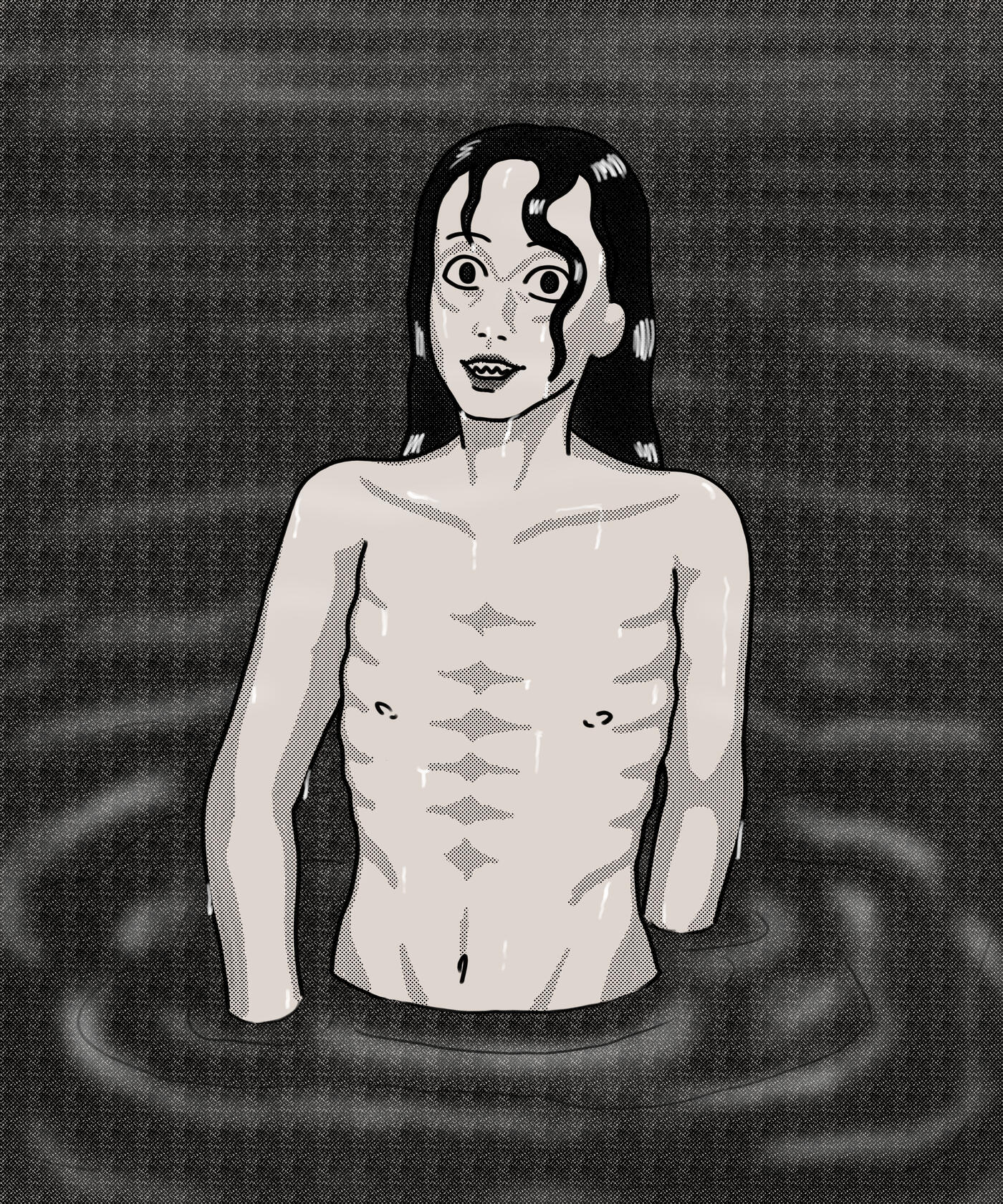 Illustrated by Cat Aethel Ethera | Inktober 2025 | Water | Pond Creature | Horror